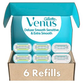 Gillette Venus Gillette Venus Womens Razor Blade Refills, Venus Extra Smooth 4 Count and Venus Deluxe Smooth Sensitive 2 Count, 6 Total Refills
