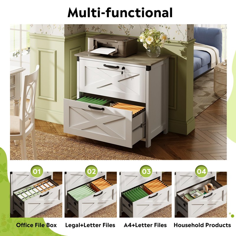 DEVAISE 2 Drawer Farmhouse File Cabinet with Lock, Lateral Filing