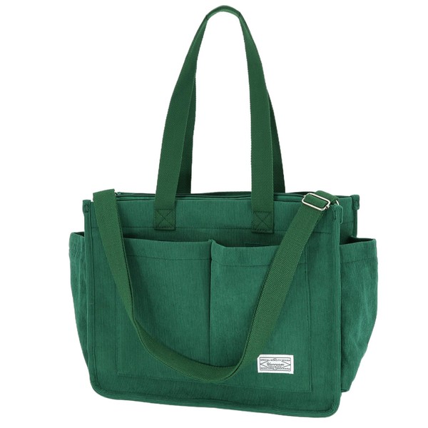 UERRUAM Women Tote Bag with Zipper and Compartments,Large Corduroy Purse,Lightweight