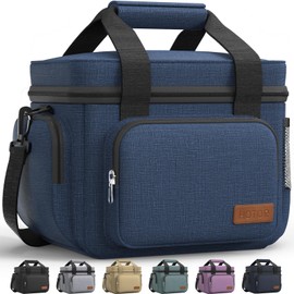 HOTOR Lunch Box for Men and Women - Leak-Proof Insulated Lunch Cooler Bag with Adjustable Strap, Multiple Pockets for Office, Picnic, Hiking, Beach, 1 Layer, Dark Blue, 11.0" x 7.1" x 8.3"