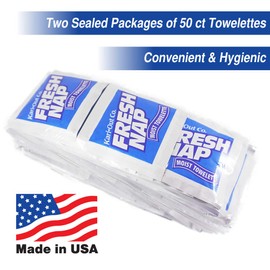 Sunset Moist Towelettes, Wet Wipe, Alcohol-free, Individually Wrapped, Lemon-scented, [100 ct, 2 Sealed Packages of 50 ct, 4.5"x 6.5"] Made in USA