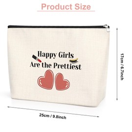 25X17CM Inspirational Makeup Bag for Sister Friends Happy Girls are The Prettiest Inspirational Quotes Gift Cosmetic Bag for Women Girls Friendship Gift Christmas Birthday Gift Makeup Travel Pouch
