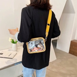 OANEXX Clear PVC Crossbody Bag Stadium Approved Transparent Shoulder Phone Purse with Wide Strap for Sports Concerts (yellow)