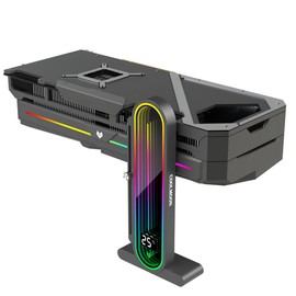 KLLsmDesign Height Adjustable RGB GPU Support with Integrated Temperature Display, 3PIN 5V PC Graphics Card Stand Holder, Anti Sag Bracket & Magnetic Base