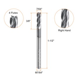 HARFINGTON 5pcs Carbide Square Nose End Mill Bit 7/64" Cut Dia 4 Flutes TiAlN Coated Milling Cutter for Hardened Steel Metal (7/64" Shank 3/8" Cut Length 1-1/2" Long 30 Degree HRC53-55)