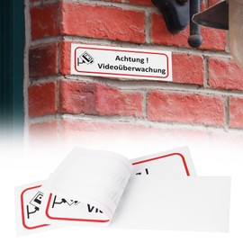 eMagTech Pack of 10 Warning Video Surveillance Stickers, 196 x 65 mm, PVC Stickers for Outdoor and Indoor Use, Waterproof Sign Stickers (German Version)