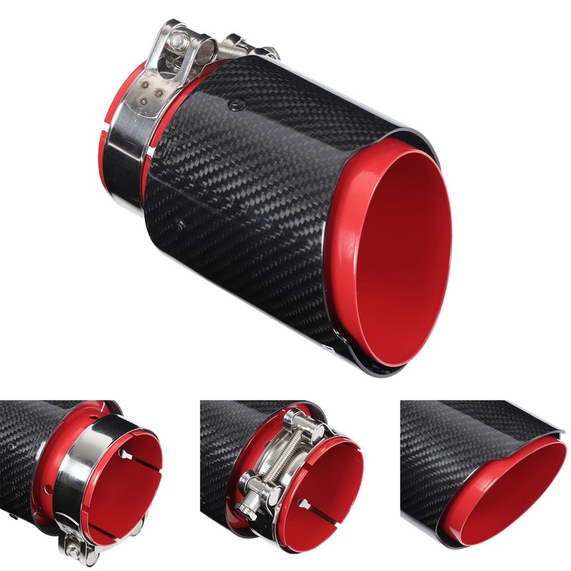 Universal Exhaust Tip Tail Throat Glossy Carbon Fiber Red Pipe