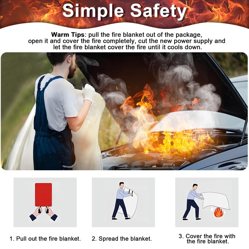 100x100CM Large Fire Blanket With Loops, Fiberglass Flame Retardant Fire