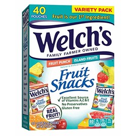 Welch's Fruit Snacks, Fruit Punch & Island Fruits Variety Pack, Gluten Free, Bulk Pack, 0.9 oz Individual Single Serve Bags (Pack of 40)