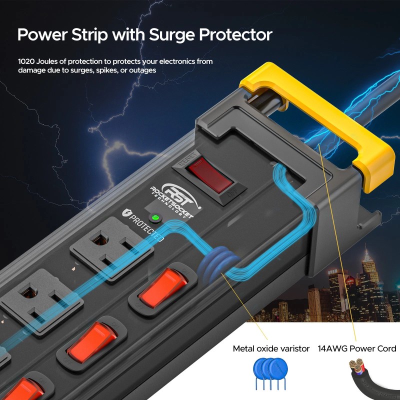 CRST 12-Outlet with independent switches and power cord managers,9ft Cord/15A/1875W