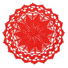 SUNONE11HKA 12 Inch Lace Crochet Doilies Table Placemat Washable Kitchen Round Leaves Decor Doily (1, Red)