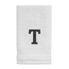 Avanti Linens - Monogram Embroided Fingertip Towel, 100% Cotton Bathroom Decor, T, White/Gray