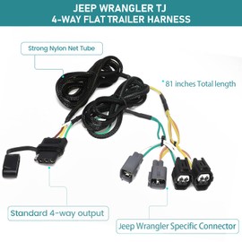 MECMO 4-Way Flat Trailer Wiring Harness 55363 for 1998-2006 Jeep Wrangler TJ Vehicle-Side 4 Pin Trailer Towing Hitch Wiring for Jeep TJ 4 Prong Trailer Light Plug, Plug & Play 4 Way Flat T-Connector
