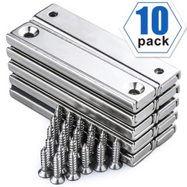 LOVIMAG Neodymium Rectangular Pot Magnets-66 lbs Pulling Force-60x13.5x5mm 10 Packs with Countersunk Hole and Matching Screws, Strong Industrial Strength Rare Earth Magnets for Mounting, Home etc