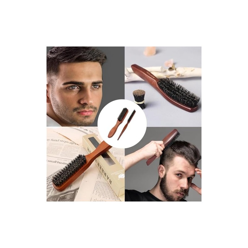2 Cepillos Cerdas de Jabalí, Cepillo para Cabello Hombre, Cepillo