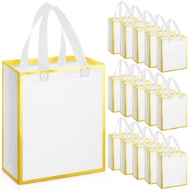Sweetude 16 Pcs Reusable Gift Goodie Bags with Handles Non Woven Party Favor Shopping Tote Bags for Wedding Birthday Holiday Party Graduation Bridesmaid Gift(White Gold,8 x 4 x 10 Inch)