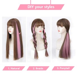 RINBOOOL Colored Hair Extensions Clip in, Light Pink 10 Pieces 22 Inch, for Kids Girls Women Play Highlights, Synthetic