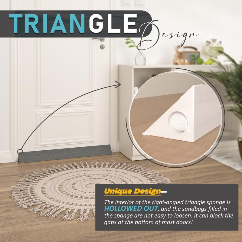 SYIPO Triangle Door Draft Stopper，35.4" New Weighted Under Door Draft