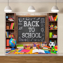 Welcome Back to School Backdrop 10x8ft First Day of School Party Banner Decorations Bookshelf Brick Wall Photography Background for Classroom Children School Photo Props