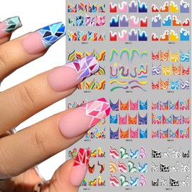 36 Sheets Colorful Stripes Nail Art Stickers Water Transfer Rainbow Nail Decals Wavy Stripe Heart Abstract Nail Art Design Supplies for Women Girls Nail Decoration Accessories