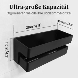 Velutra Shower Shelf, No Drilling, Bathroom Shelf Organiser, ABS Black Shower Shelf, Wall Shelf, Bathroom for Shampoo and Shower Gel