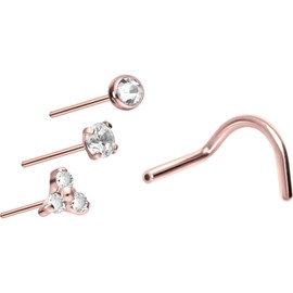 PIERCINGLINE Titanium Nose Stud Spiral with Push Fit Attachment Set of 3 Mixed Nose Piercing Studs Nose Choice of Colours, Titanium