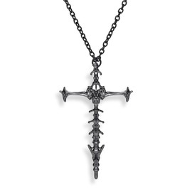 YZMOXNL Skeleton Cross Necklace Punk Skull Spine Pendent Necklace Hip Hop Skull Jewelry for Men and Women