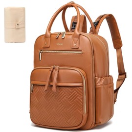 Yomiky Leather Diaper Bag Backpack for Women with Multiple Pockets,Laptop Compartment and Changing Pad.