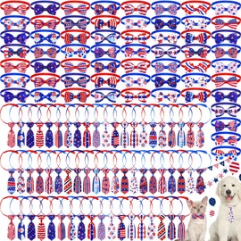 Eccliy 120 Pcs 4th of July Dog Bow Ties Collars for Dogs Patriotic Dog Collars Independence Day Dog Bow Tie Collar Adjustable Dog Accessories for Dogs Cute Dog Bow Tie Dog Collar Basic Dog Collars