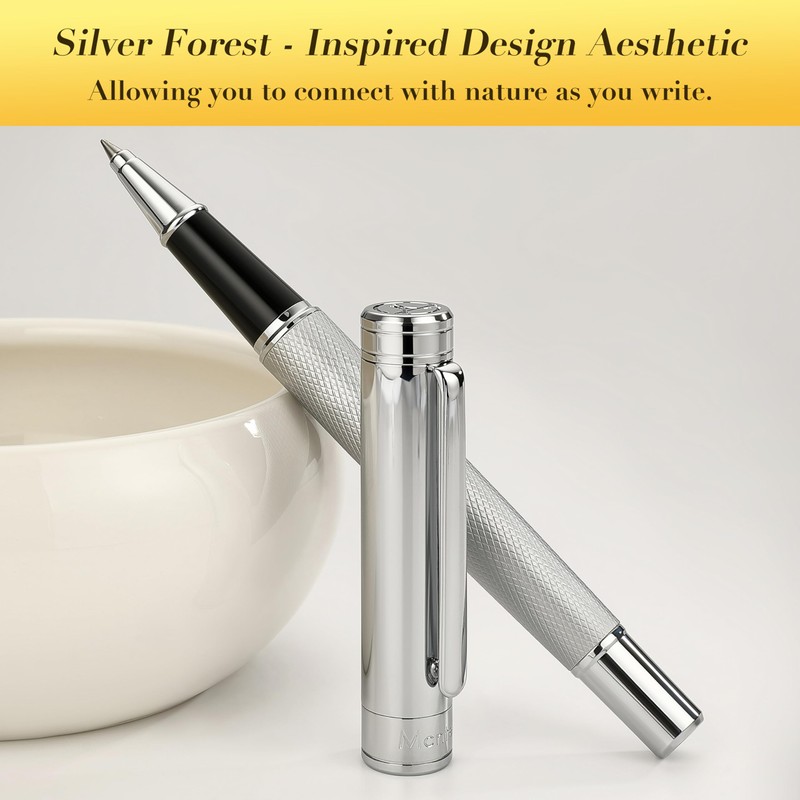 MCNTEIK Silver Rollerball Pen, Stunning Luxury Pen with Mesh Texture
