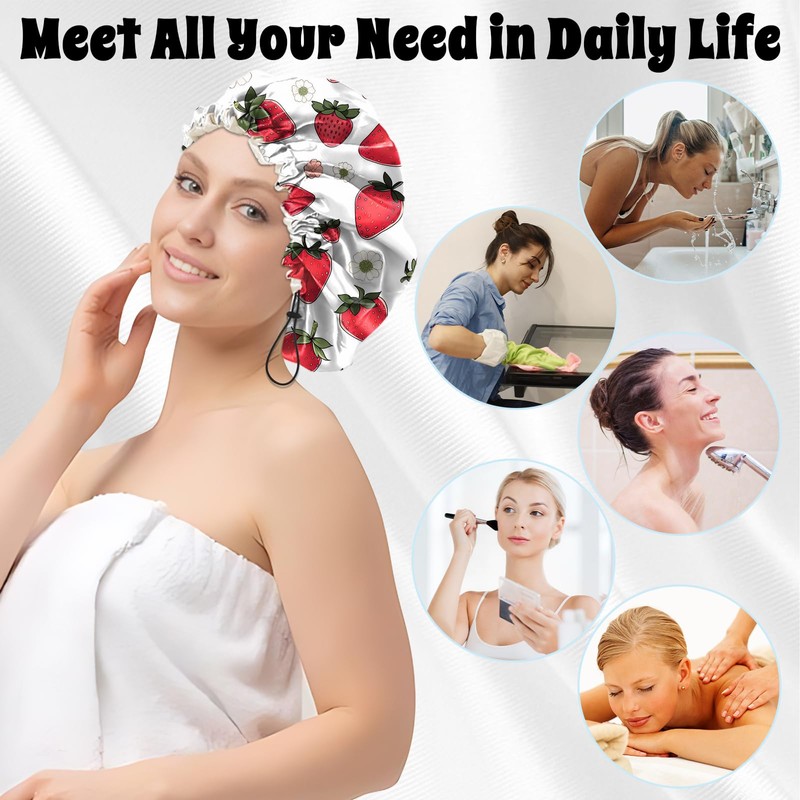 Luxury Shower Cap Satin Lined Reusable Waterproof Double Layer Elastic