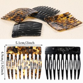 4Pcs Hair Side Combs for Women Fine Thin Hair Small French Side Comb Clips for Women Decorative Tortoise Shell French Twist Up-Do Styling Wedding Dating Accessories(Black, Brown)