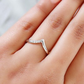 TJC White Diamond Wishbone Ring for Women Size M in Platinum Plated 925 Sterling Silver April Birthstone Metal Wt. 1.58 Grams