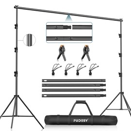 FUDESY Photo Video Studio 10 x 10Ft Heavy Duty Adjustable Backdrop Stand,Background Support System for Photography with Carry Bag, 6 Pcs Clip Clamps