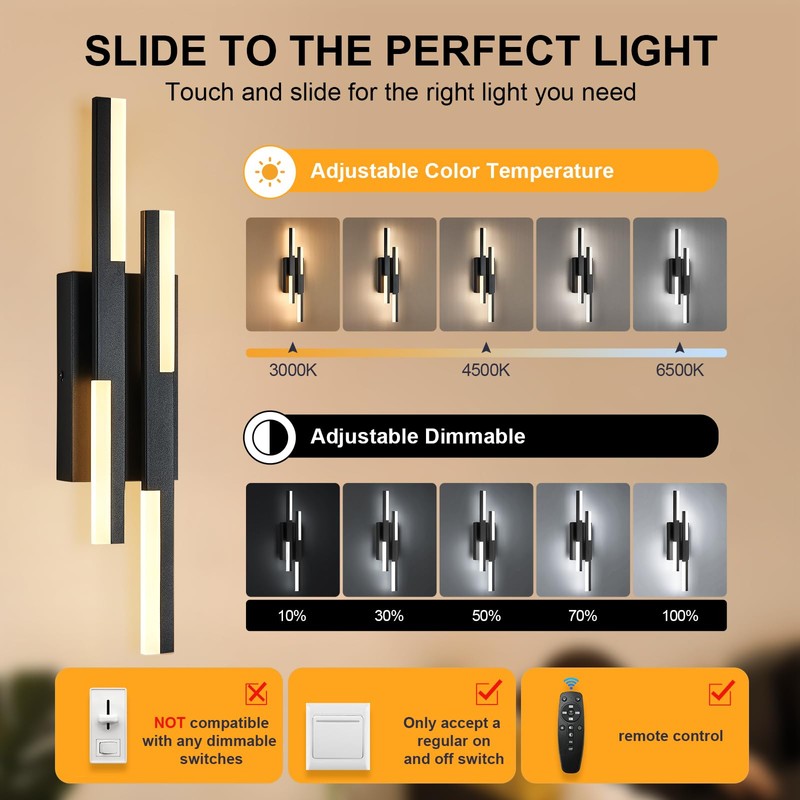 Benkut Modern LED Vanity Lights Set of 2, Black Wall
