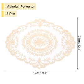 sourcing map 6Pack Retro Lace Placemat 12x16-in Oval Embroidered Table Place Mats French Crochet Doilies Coasters Cup Mat for Home Wedding, Pure Beige