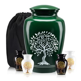Urn for Human Ashes, Set of 5, Metal, Funeral, Green Black