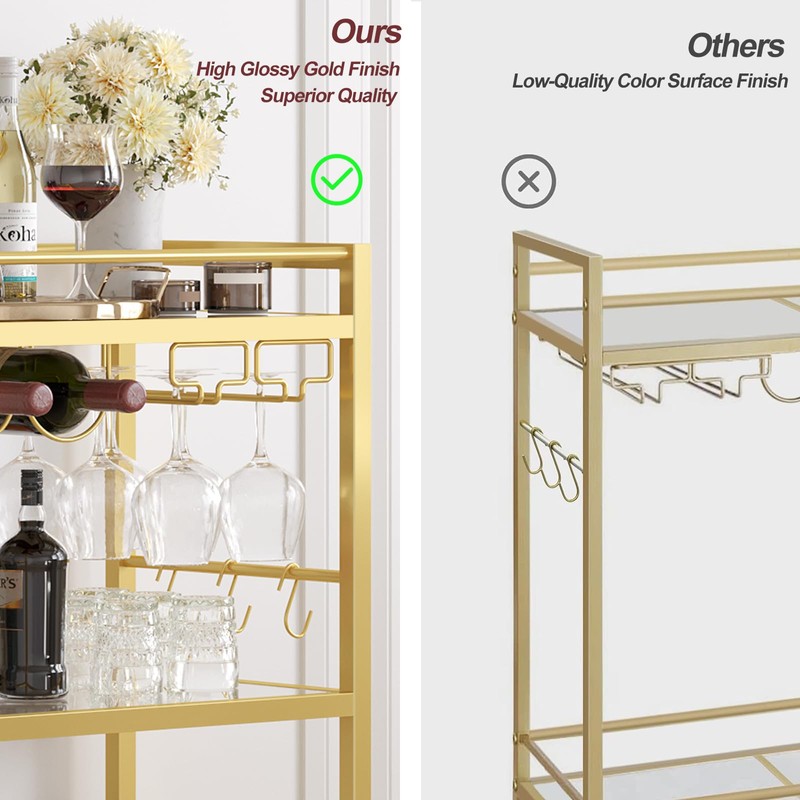 TUTOTAK Bar Cart, Home Bar Serving Cart with 3-Tier Mirrored