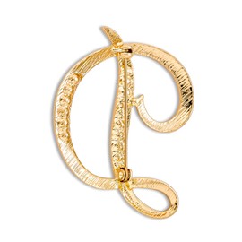 Large Statement ABC Pave Crystal Cursive Script Monogram Letters Alphabet Initial D Scarf Lapel Pin Brooch For Women Yellow Gold Plated