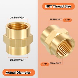 Rebower 10 Pack FeMale to FeMale Adapter, 1/2" FNPT x 1/2" FNPT Brass Coupling Coupler Hex Head Pipe Fitting for Automotive, Fluid Transfer, Home Gardening, Water Treatment, Plumbing