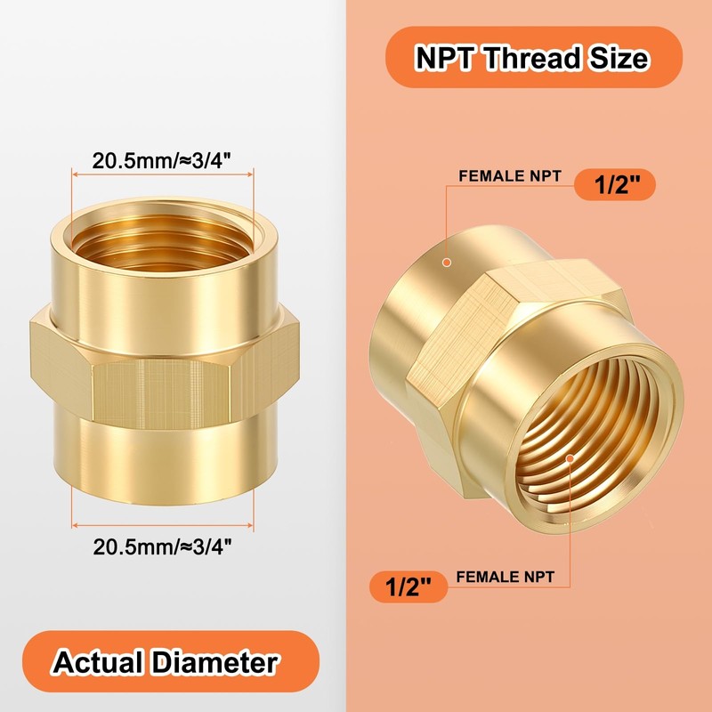 Rebower 10 Pack FeMale to FeMale Adapter, 1/2" FNPT x