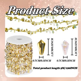 Christmas Tree Decorations, Christmas Decorations, 5M Crystal Christmas Garland Twist Bead String, for Christmas Party Decoration Wedding DIY Craft (Gold and Clear)