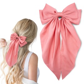 Hair Bows Silky Satin Hair Bow for Hair Ponytail Holder Hair Ribbons Bows Hair Clips Vintage Hair Accessories for Women Girls (Dark Pink,1Pcs)