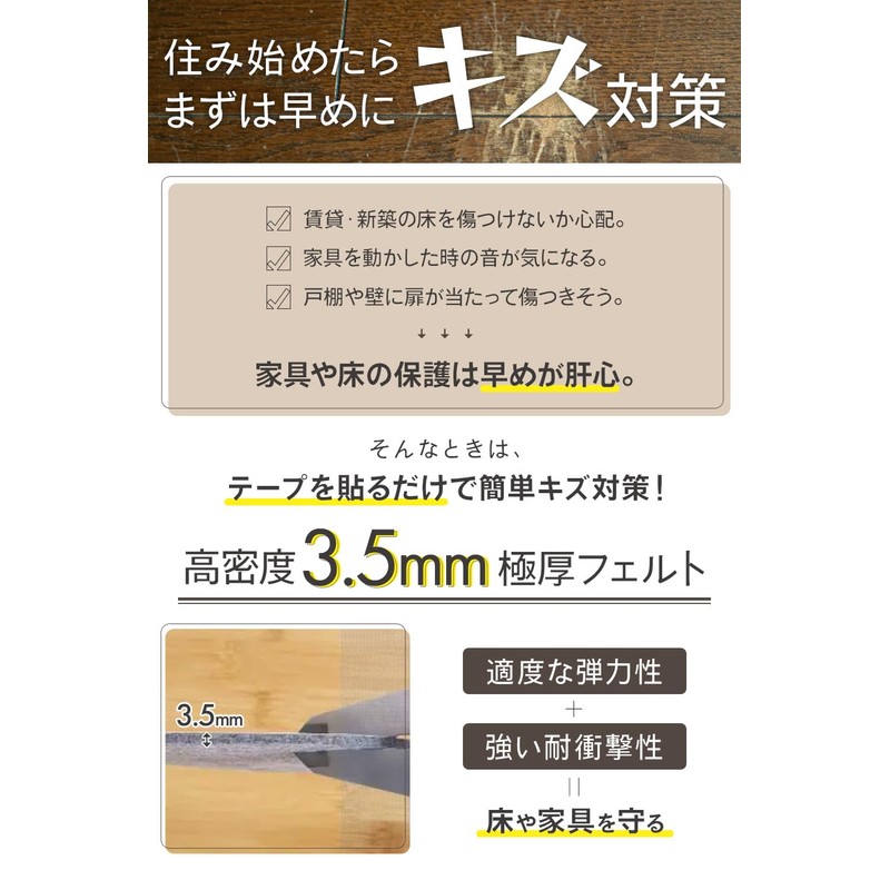 [Soft Thick Felt] Round Shape Scratch Resistant Floor Protection Tape