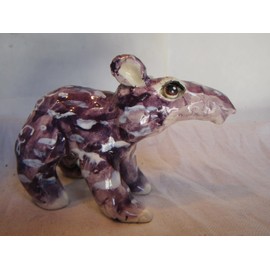 " Sneaky "...WhimsiClay Baby Purple Tapir, Sweet Mini Figurine, by Amy Lacombe.