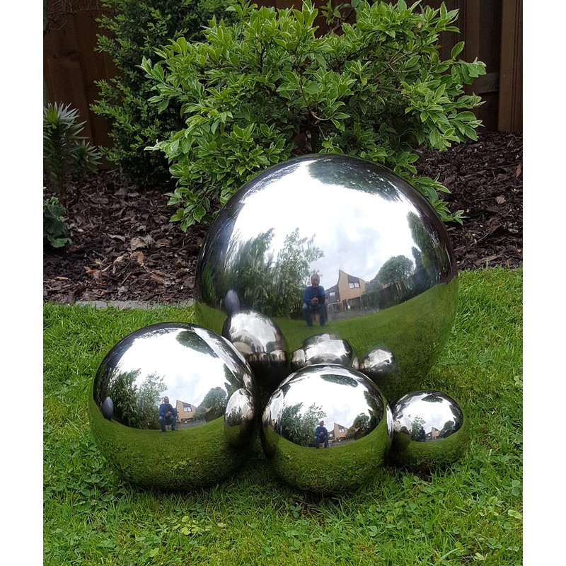 garten-wohnambiente Set of 3 Decorative Polished Stainless Steel Spheres, 15/10/5
