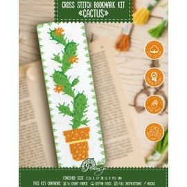 Povitrulya Counted Cross Stitch Kits for Adults or Kids “Cactus“ - Funny Hand Embroidery DIY Bookmark Kit