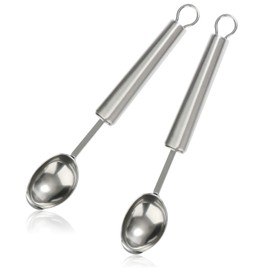 COM-FOUR® 2 x ice cream scoops, stainless steel ice cream spoons, spoons for releasing and portioning ice cream, dough, fruit and other delicacies (2 x silver)
