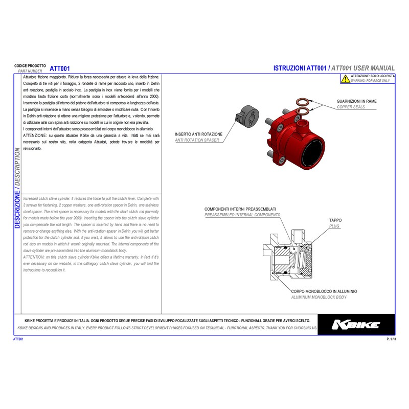 Kbike Clutch Pressure Cylinder Black for Ducati