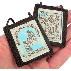 Devotional Scapulars Brown Genuine Wool O.L. of Mt Carmel with Our Lady's Scapular Promise, 32 Inch